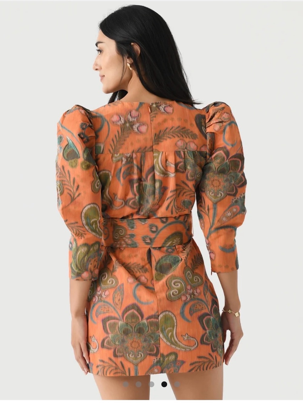 HUNTER BELL Sutton Taffeta Dress Size 6 Autumnal Fall Orange Print $545 - Picture 4 of 14